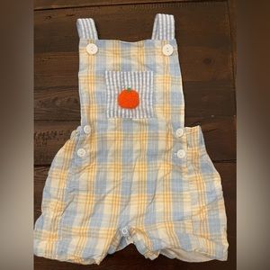 The Smocked Bear toddler boys fall pumpkin sunsuit, French knot. 18m.